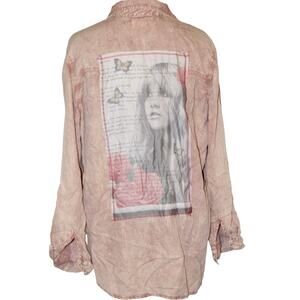 The Nu Vintage Stevie Nicks Graphic Shirt | Rose Pink Button-Up | Size Large